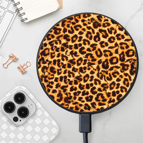 Leopard Skin Texture Macro, Brown Wireless Fast Charger(Black) from ArtsNow.com Front