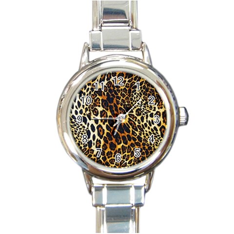 Leopard Skin Texture, Macro, Brown Round Italian Charm Watch from ArtsNow.com Front