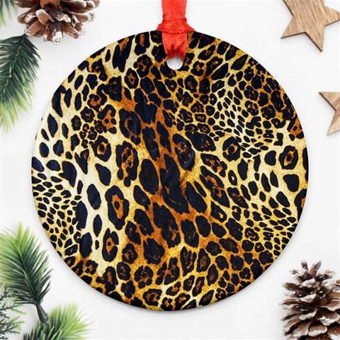 Leopard Skin Texture, Macro, Brown Ornament (Round) from ArtsNow.com Front