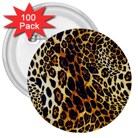 Leopard Skin Texture, Macro, Brown 3  Buttons (100 pack)  from ArtsNow.com Front