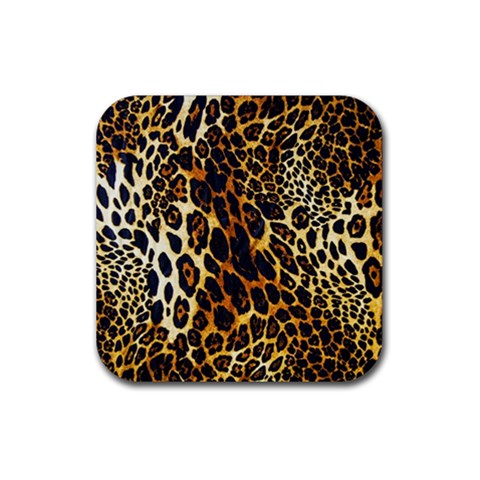 Leopard Skin Texture, Macro, Brown Rubber Coaster (Square) from ArtsNow.com Front