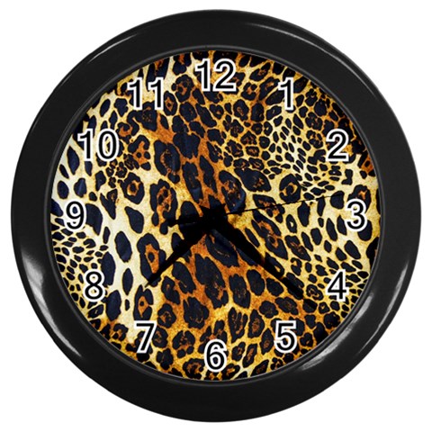 Leopard Skin Texture, Macro, Brown Wall Clock (Black) from ArtsNow.com Front