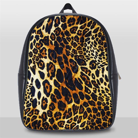 Leopard Skin Texture, Macro, Brown School Bag (Large) from ArtsNow.com Front