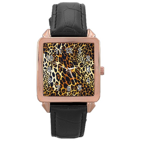 Leopard Skin Texture, Macro, Brown Rose Gold Leather Watch  from ArtsNow.com Front