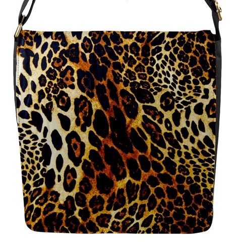 Leopard Skin Texture, Macro, Brown Flap Closure Messenger Bag (S) from ArtsNow.com Front