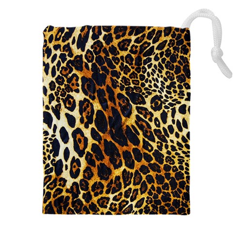 Leopard Skin Texture, Macro, Brown Drawstring Pouch (4XL) from ArtsNow.com Front