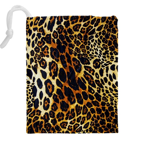 Leopard Skin Texture, Macro, Brown Drawstring Pouch (4XL) from ArtsNow.com Back