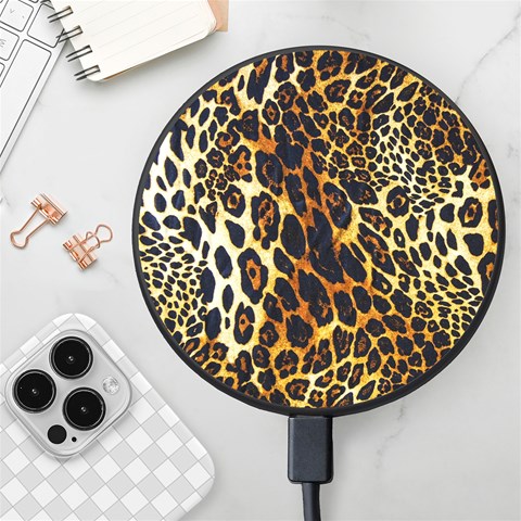 Leopard Skin Texture, Macro, Brown Wireless Fast Charger(Black) from ArtsNow.com Front