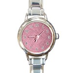 Pink Fabric Texture, Knitted Pink Texture, Round Italian Charm Watch