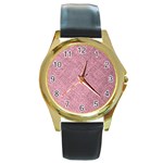 Pink Fabric Texture, Knitted Pink Texture, Round Gold Metal Watch