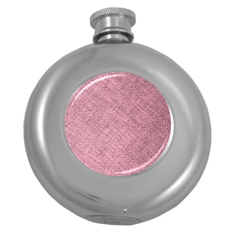 Pink Fabric Texture, Knitted Pink Texture, Round Hip Flask (5 oz) from ArtsNow.com Front