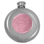 Pink Fabric Texture, Knitted Pink Texture, Round Hip Flask (5 oz)