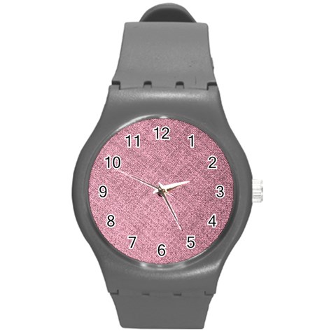 Pink Fabric Texture, Knitted Pink Texture, Round Plastic Sport Watch (M) from ArtsNow.com Front