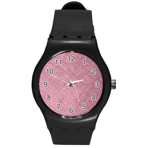 Pink Fabric Texture, Knitted Pink Texture, Round Plastic Sport Watch (M) from ArtsNow.com Front