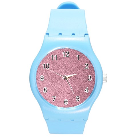 Pink Fabric Texture, Knitted Pink Texture, Round Plastic Sport Watch (M) from ArtsNow.com Front