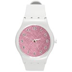 Pink Fabric Texture, Knitted Pink Texture, Round Plastic Sport Watch (M)