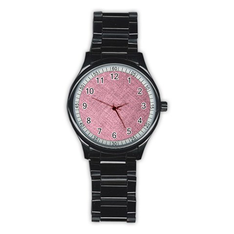 Pink Fabric Texture, Knitted Pink Texture, Stainless Steel Round Watch from ArtsNow.com Front