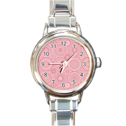 Pink Retro Texture With Circles, Retro Circles Background, Round Italian Charm Watch from ArtsNow.com Front