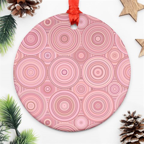 Pink Retro Texture With Circles, Retro Circles Background, Ornament (Round) from ArtsNow.com Front