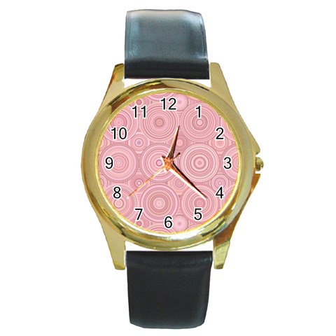 Pink Retro Texture With Circles, Retro Circles Background, Round Gold Metal Watch from ArtsNow.com Front