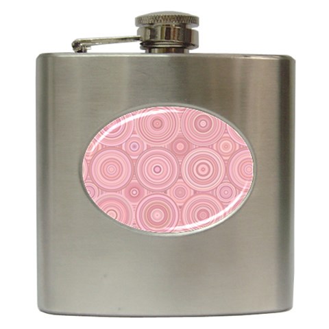 Pink Retro Texture With Circles, Retro Circles Background, Hip Flask (6 oz) from ArtsNow.com Front