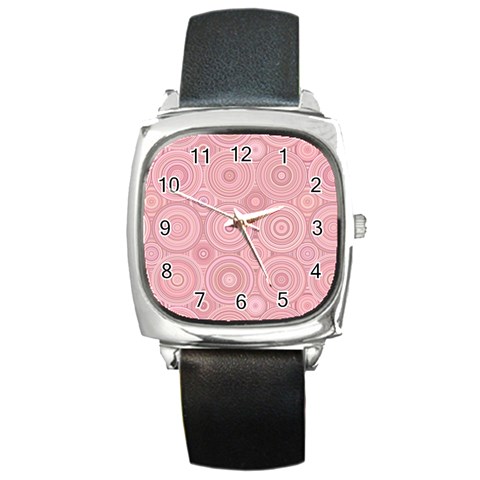 Pink Retro Texture With Circles, Retro Circles Background, Square Metal Watch from ArtsNow.com Front