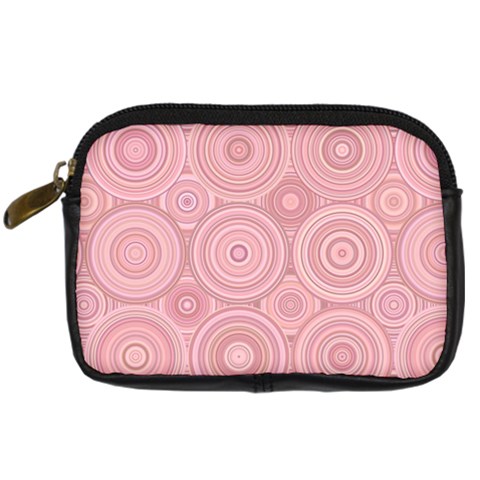 Pink Retro Texture With Circles, Retro Circles Background, Digital Camera Leather Case from ArtsNow.com Front