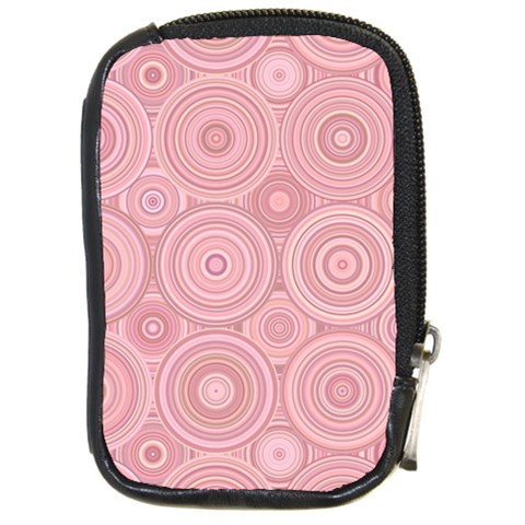 Pink Retro Texture With Circles, Retro Circles Background, Compact Camera Leather Case from ArtsNow.com Front