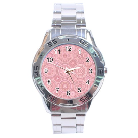 Pink Retro Texture With Circles, Retro Circles Background, Stainless Steel Analogue Watch from ArtsNow.com Front