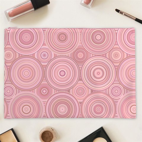 Pink Retro Texture With Circles, Retro Circles Background, Cosmetic Bag (XXL) from ArtsNow.com Front