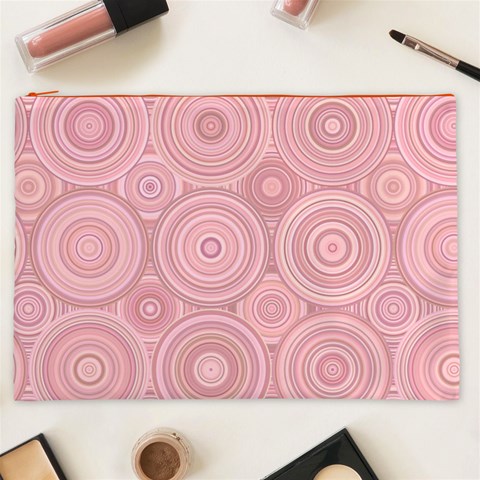 Pink Retro Texture With Circles, Retro Circles Background, Cosmetic Bag (XXL) from ArtsNow.com Front