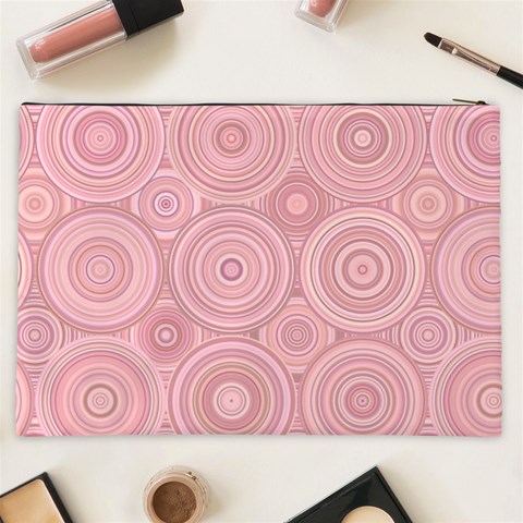 Pink Retro Texture With Circles, Retro Circles Background, Cosmetic Bag (XXL) from ArtsNow.com Back