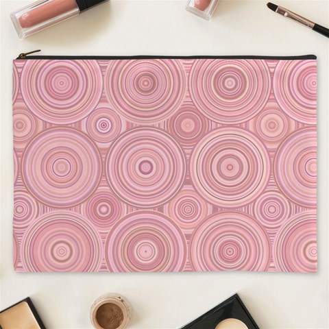 Pink Retro Texture With Circles, Retro Circles Background, Cosmetic Bag (XXXL) from ArtsNow.com Front