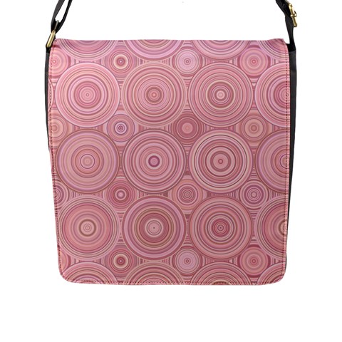 Pink Retro Texture With Circles, Retro Circles Background, Flap Closure Messenger Bag (L) from ArtsNow.com Front