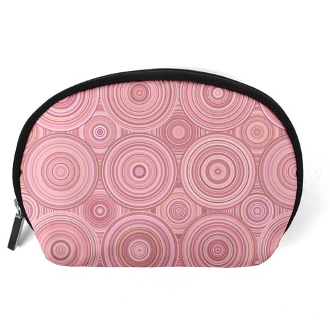 Pink Retro Texture With Circles, Retro Circles Background, Accessory Pouch (Large) from ArtsNow.com Back