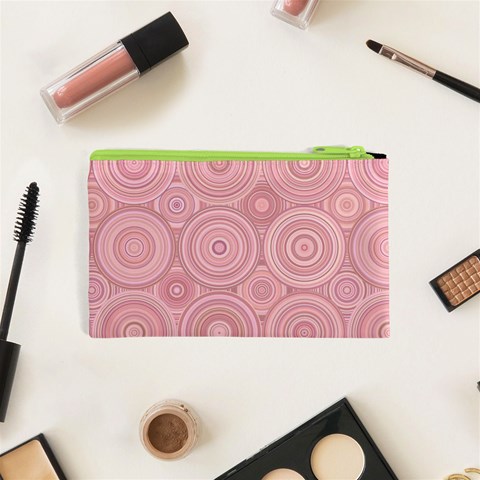 Pink Retro Texture With Circles, Retro Circles Background, Cosmetic Bag (XS) from ArtsNow.com Back