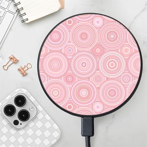 Pink Retro Texture With Circles, Retro Circles Background, Wireless Fast Charger(Black) from ArtsNow.com Front