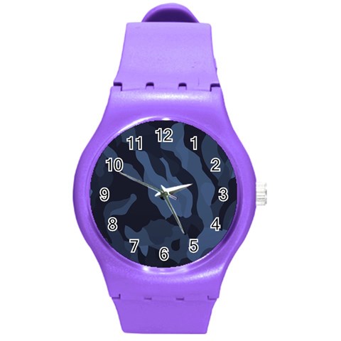 Purple Camo Round Plastic Sport Watch (M) from ArtsNow.com Front