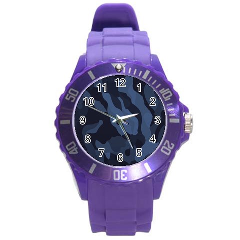 Purple Camo Round Plastic Sport Watch (L) from ArtsNow.com Front