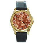 Retro Education Texture, Creative Education Background Round Gold Metal Watch