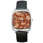 Retro Education Texture, Creative Education Background Square Metal Watch