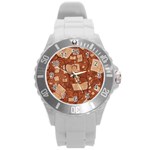 Retro Education Texture, Creative Education Background Round Plastic Sport Watch (L)