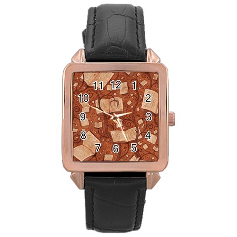 Retro Education Texture, Creative Education Background Rose Gold Leather Watch  from ArtsNow.com Front