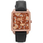 Retro Education Texture, Creative Education Background Rose Gold Leather Watch 