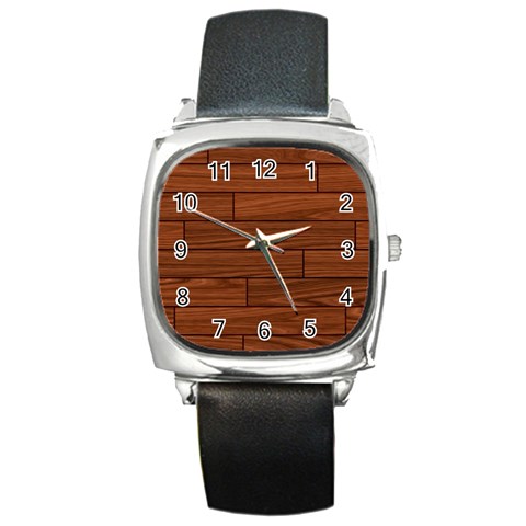 Seamless Wooden Planks Brown Wooden Background Square Metal Watch from ArtsNow.com Front