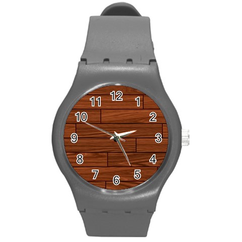 Seamless Wooden Planks Brown Wooden Background Round Plastic Sport Watch (M) from ArtsNow.com Front