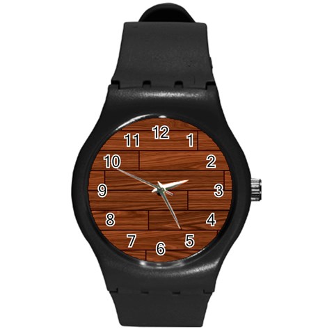 Seamless Wooden Planks Brown Wooden Background Round Plastic Sport Watch (M) from ArtsNow.com Front