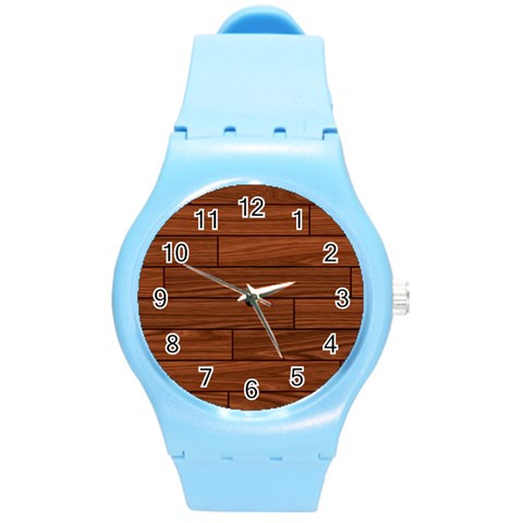 Seamless Wooden Planks Brown Wooden Background Round Plastic Sport Watch (M) from ArtsNow.com Front