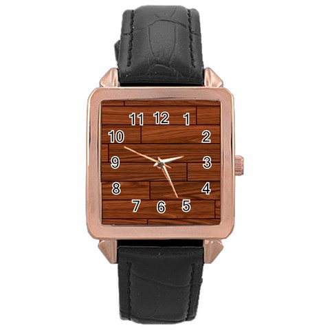 Seamless Wooden Planks Brown Wooden Background Rose Gold Leather Watch  from ArtsNow.com Front