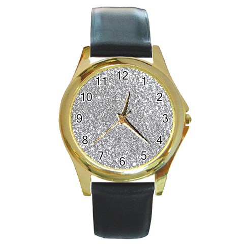 Silver Glitter Texture, Light Creative Background Round Gold Metal Watch from ArtsNow.com Front